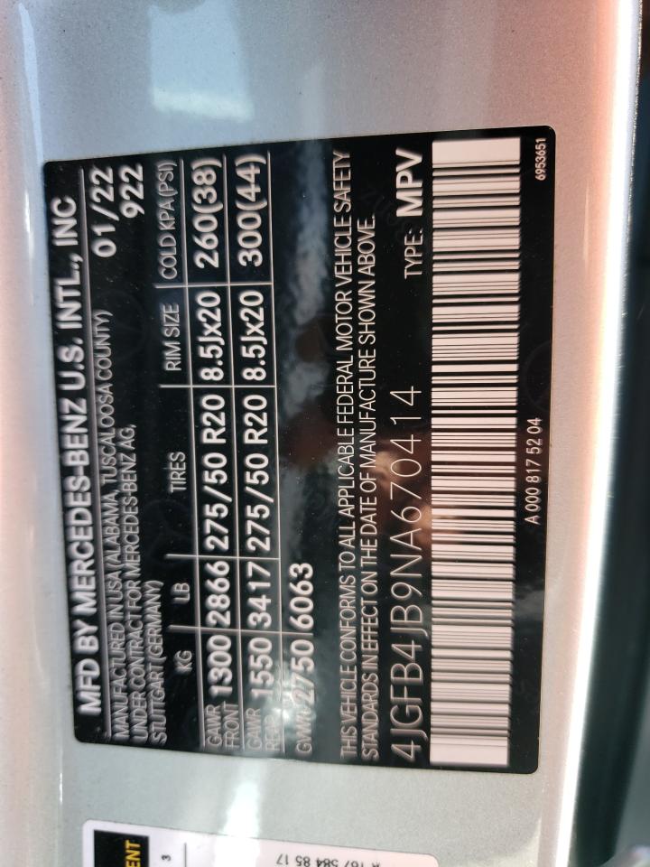 2022 MERCEDES-BENZ GLE 350 VIN:4JGFB4JB9NA670414