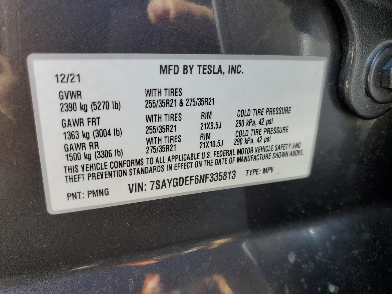 2022 TESLA MODEL Y VIN:7SAYGDEF6NF335813