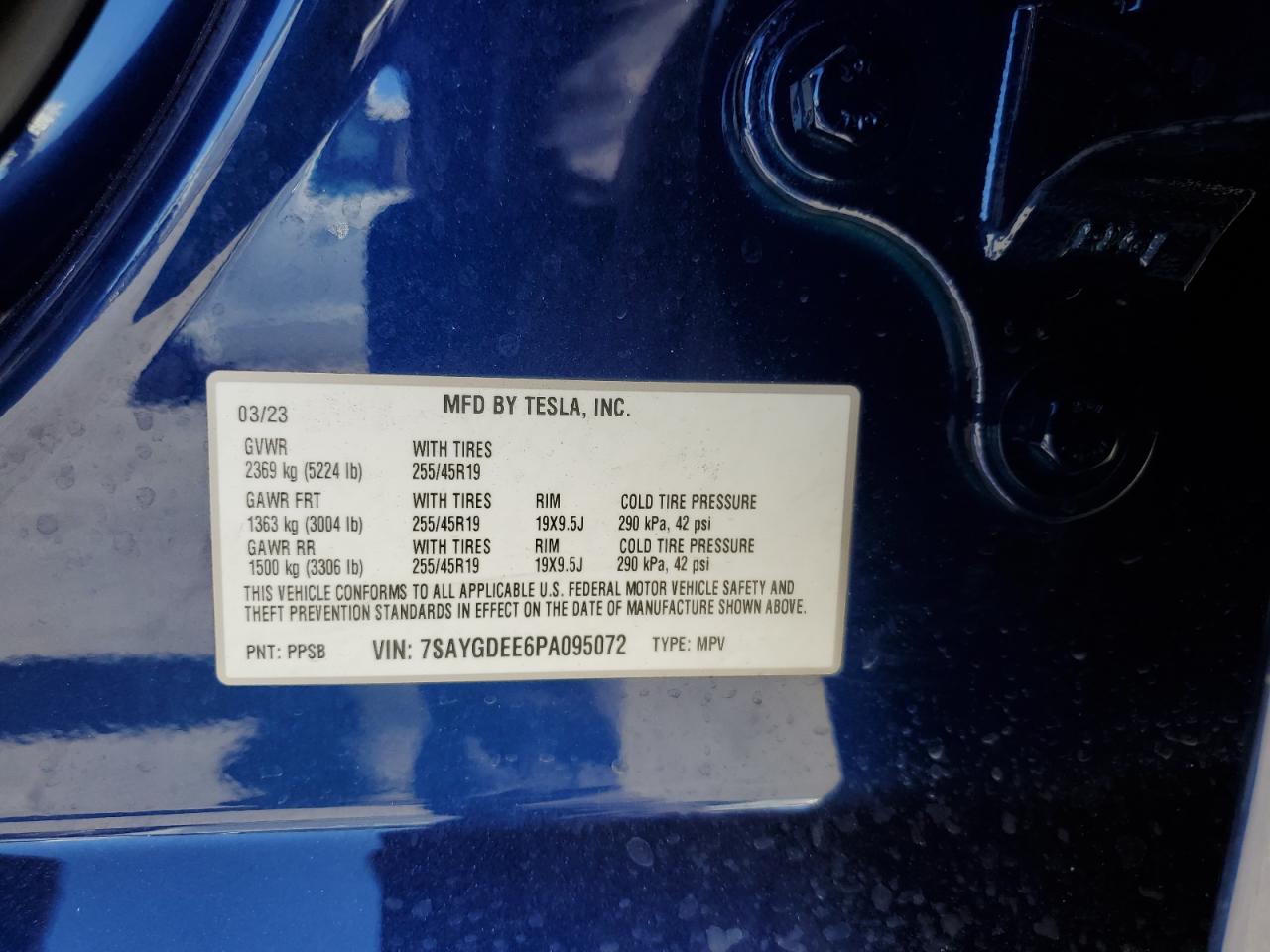 2023 TESLA MODEL Y VIN:7SAYGDEE6PA095072