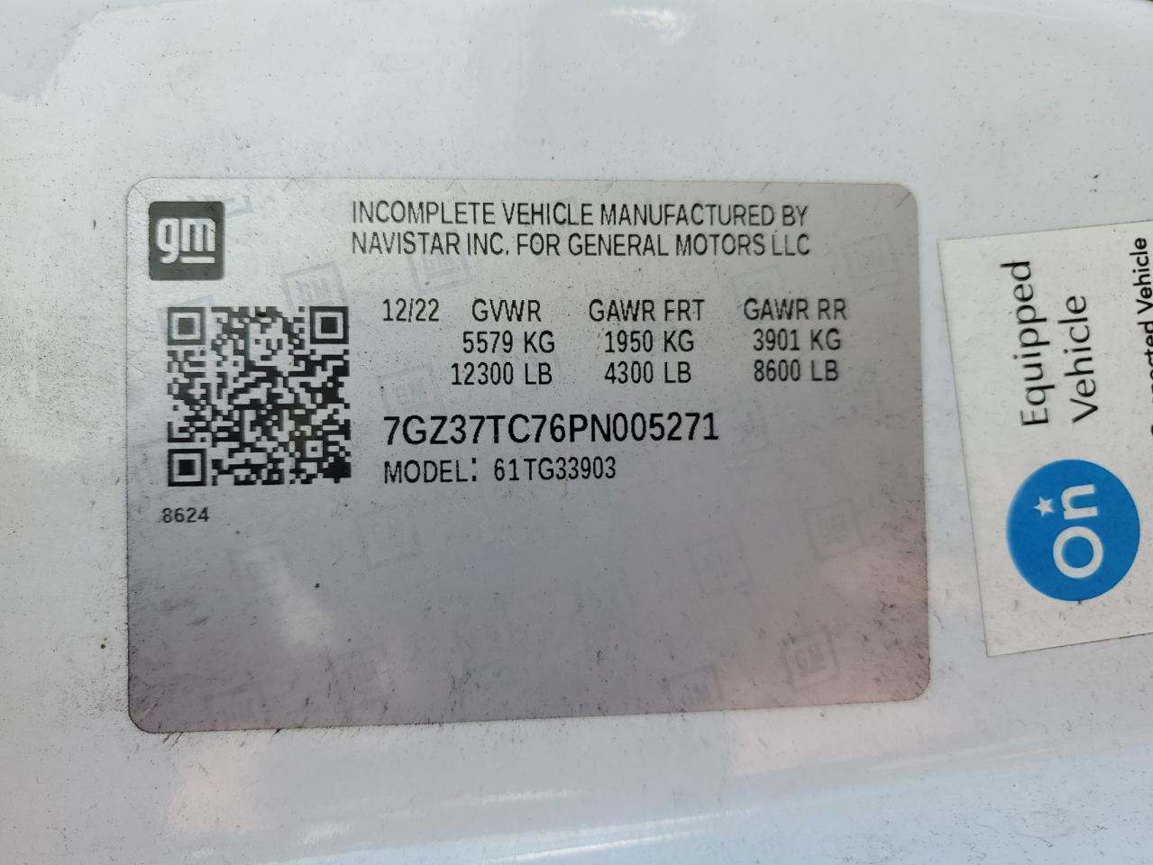 2023 GMC SAVANA CUTAWAY G3500 VIN:7GZ37TC76PN005271