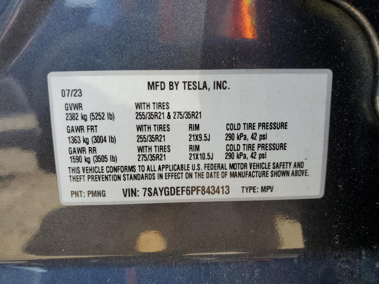 2023 TESLA MODEL Y VIN:7SAYGDEF6PF843413