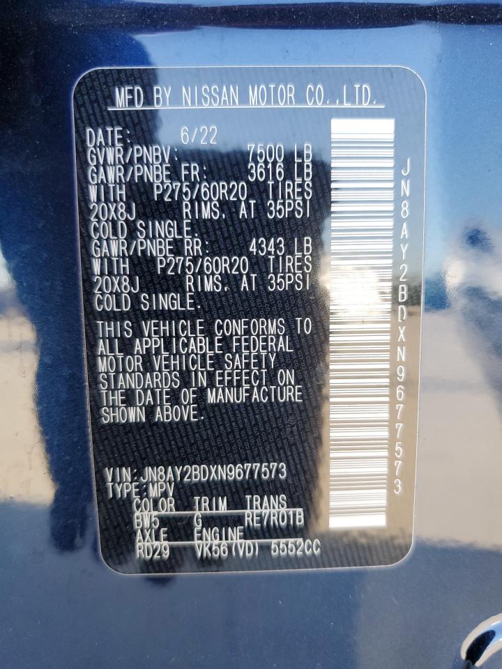 2022 NISSAN ARMADA SL VIN:JN8AY2BDXN9677573