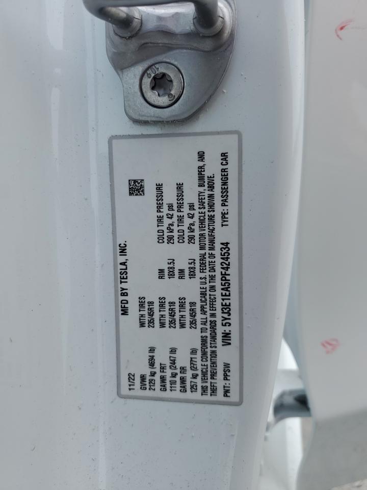 2023 TESLA MODEL 3 VIN:5YJ3E1EA5PF424534