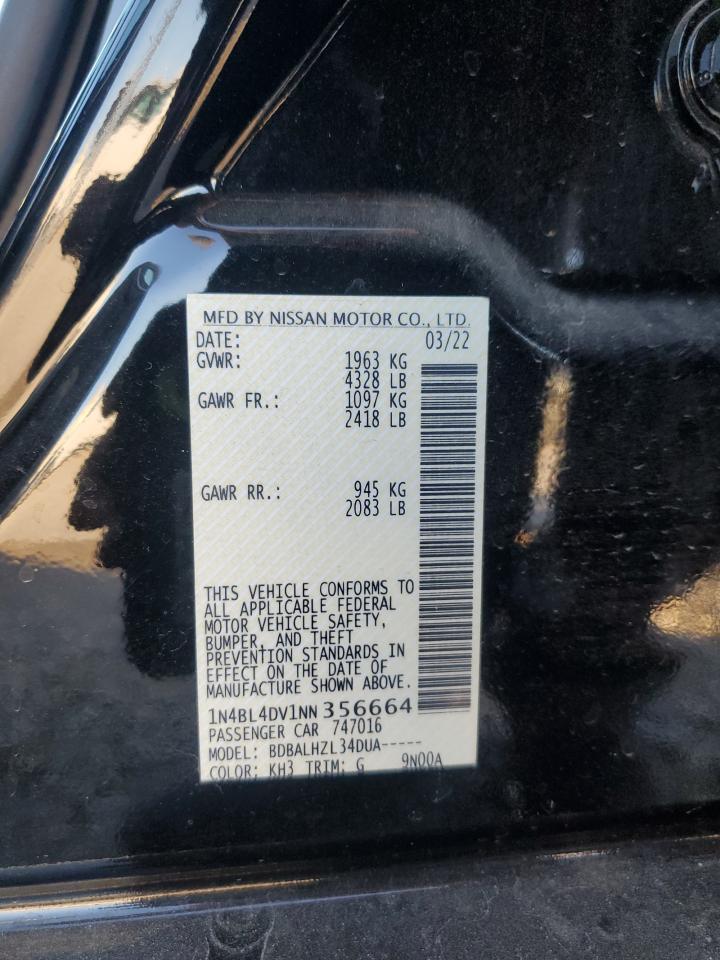 2022 NISSAN ALTIMA SV VIN:1N4BL4DV1NN356664