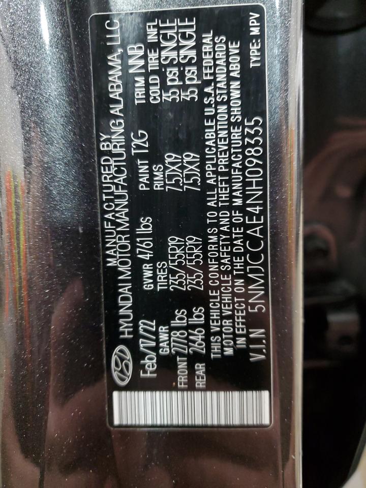 2022 HYUNDAI TUCSON SEL VIN:5NMJCCAE4NH098335
