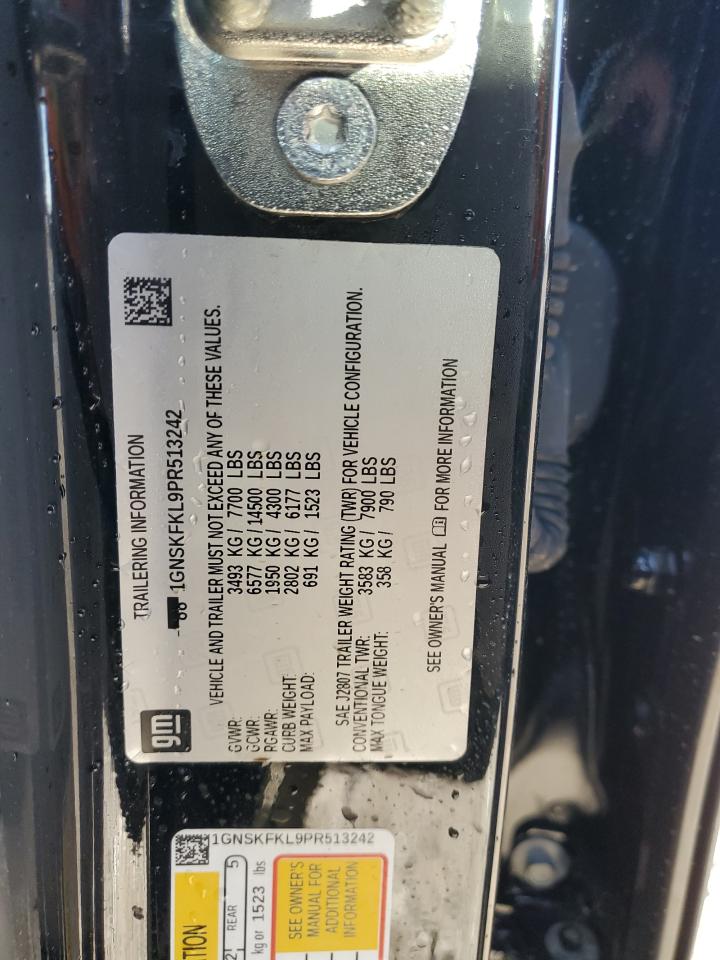 2023 CHEVROLET SUBURBAN K1500 PREMIER VIN:1GNSKFKL9PR513242