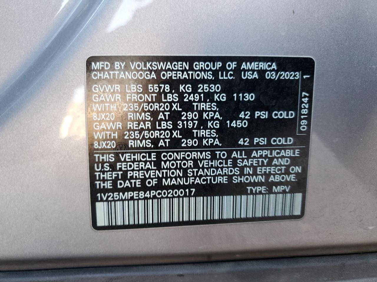 2023 VOLKSWAGEN ID.4 S VIN:1V25MPE84PC020017