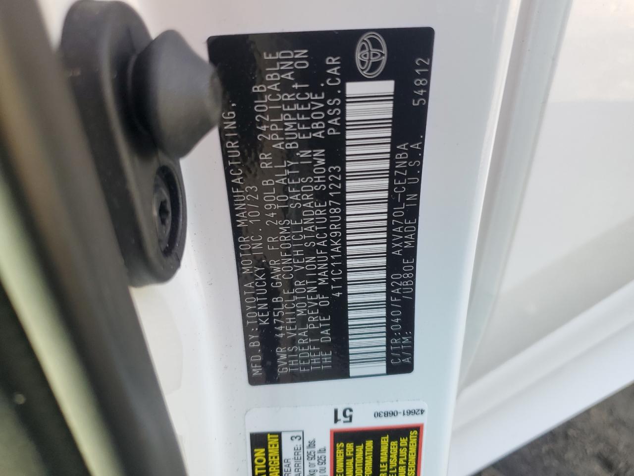 2024 TOYOTA CAMRY LE VIN:4T1C11AK9RU871223