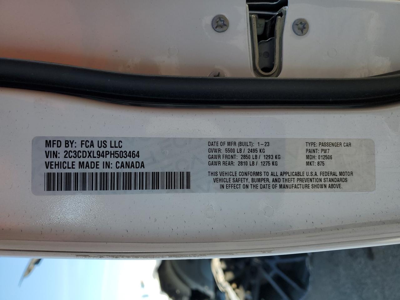 2023 DODGE CHARGER SRT HELLCAT VIN:2C3CDXL94PH503464