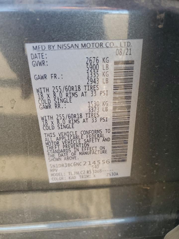 2022 NISSAN PATHFINDER SV VIN:5N1DR3BC6NC214556