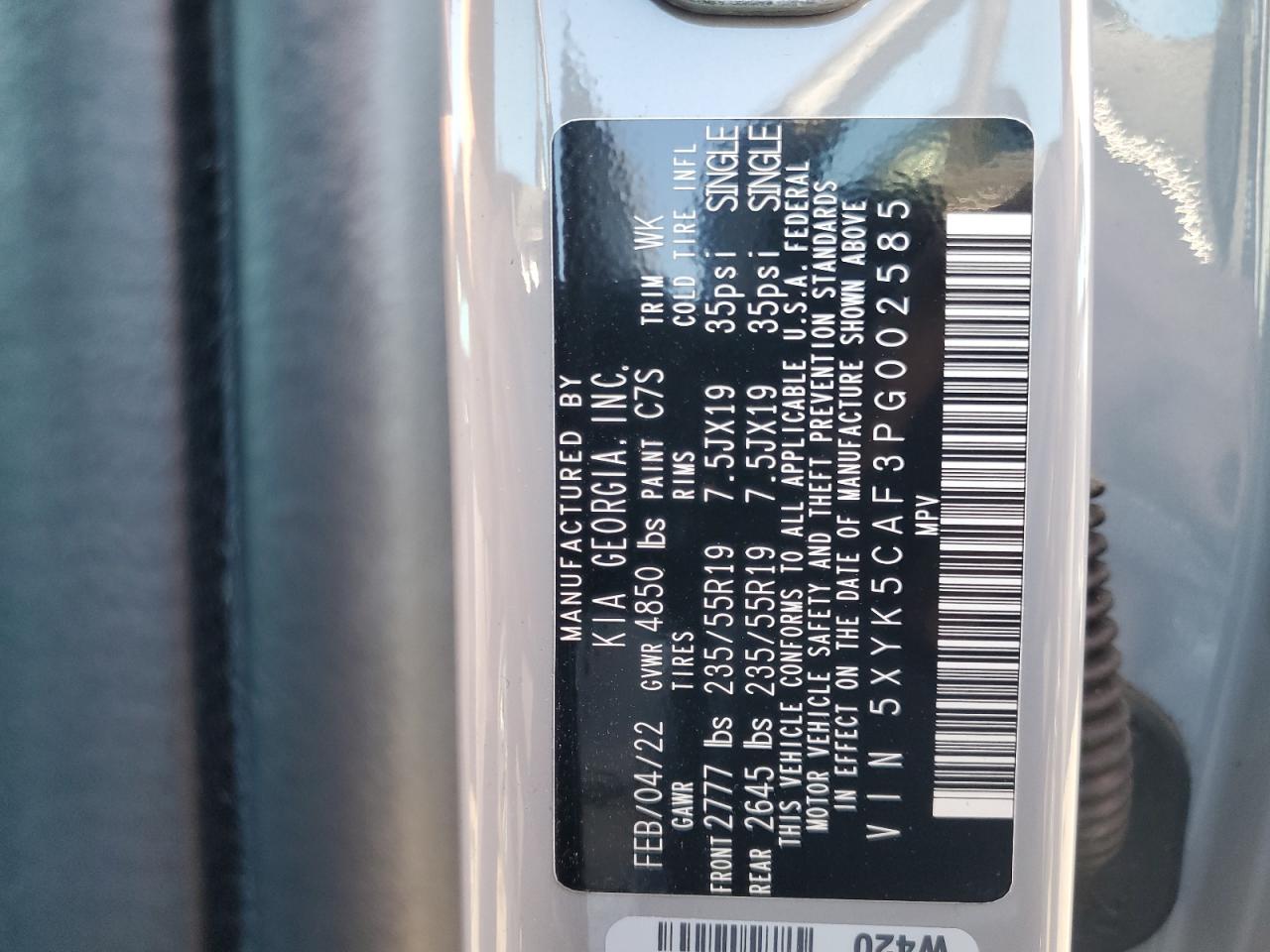 2023 KIA SPORTAGE SX PRESTIGE VIN:5XYK5CAF3PG002585