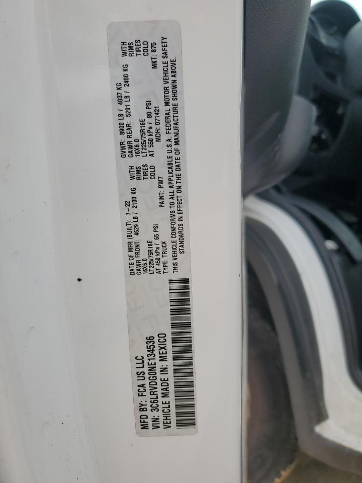2022 RAM PROMASTER 2500 2500 HIGH VIN:3C6LRVDG0NE134536