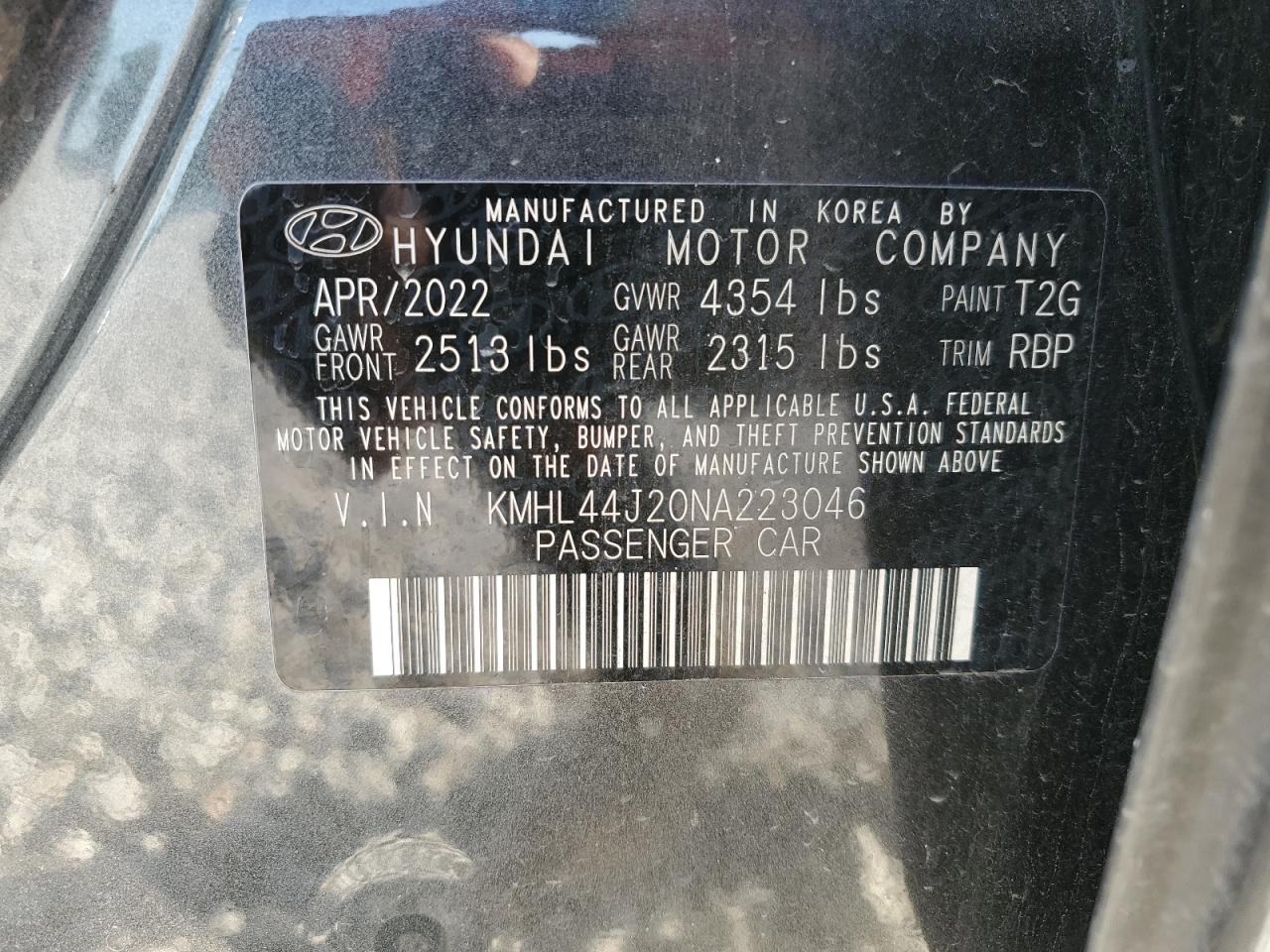 2022 HYUNDAI SONATA SEL PLUS VIN:KMHL44J20NA223046