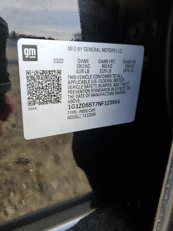 2022 CHEVROLET MALIBU LT VIN:1G1ZD5ST7NF123954