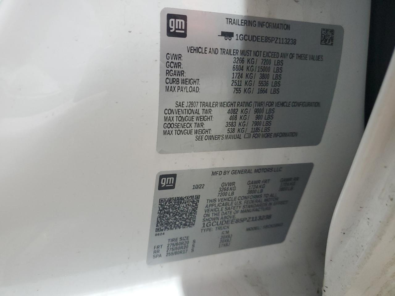 2023 CHEVROLET SILVERADO K1500 RST VIN:1GCUDEE85PZ113238