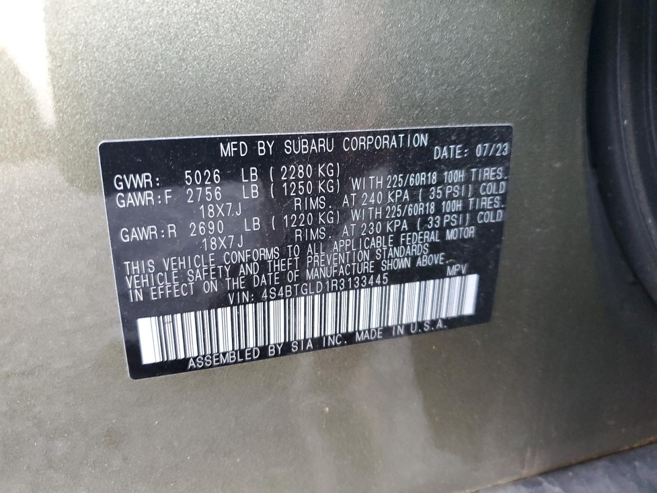 2024 SUBARU OUTBACK ONYX EDITION XT VIN:4S4BTGLD1R3133445