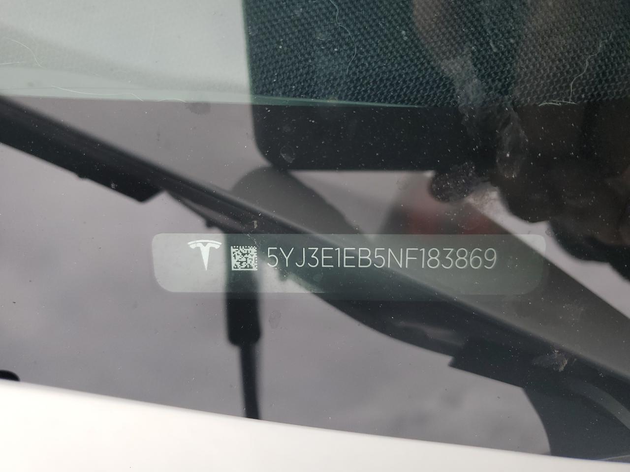 2022 TESLA MODEL 3 VIN:5YJ3E1EB5NF183869