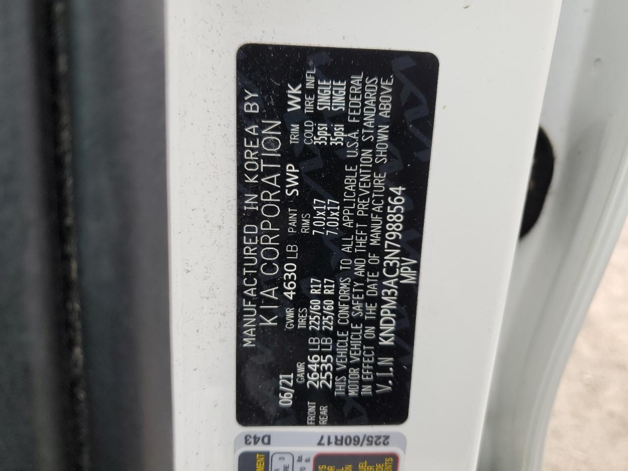 2022 KIA SPORTAGE LX VIN:KNDPM3AC3N7988564