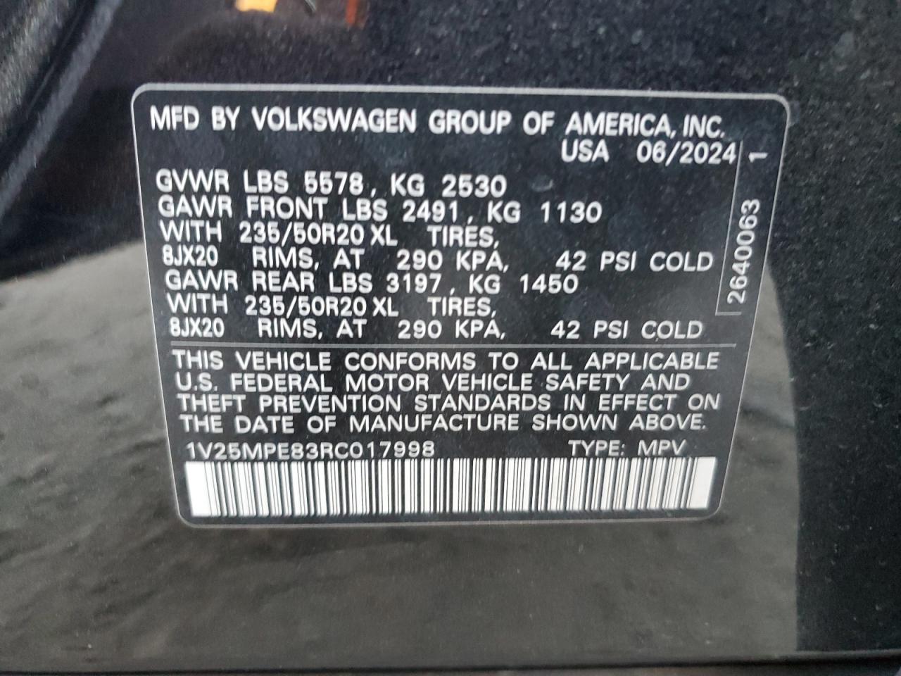 2024 VOLKSWAGEN ID.4 S VIN:1V25MPE83RC017998