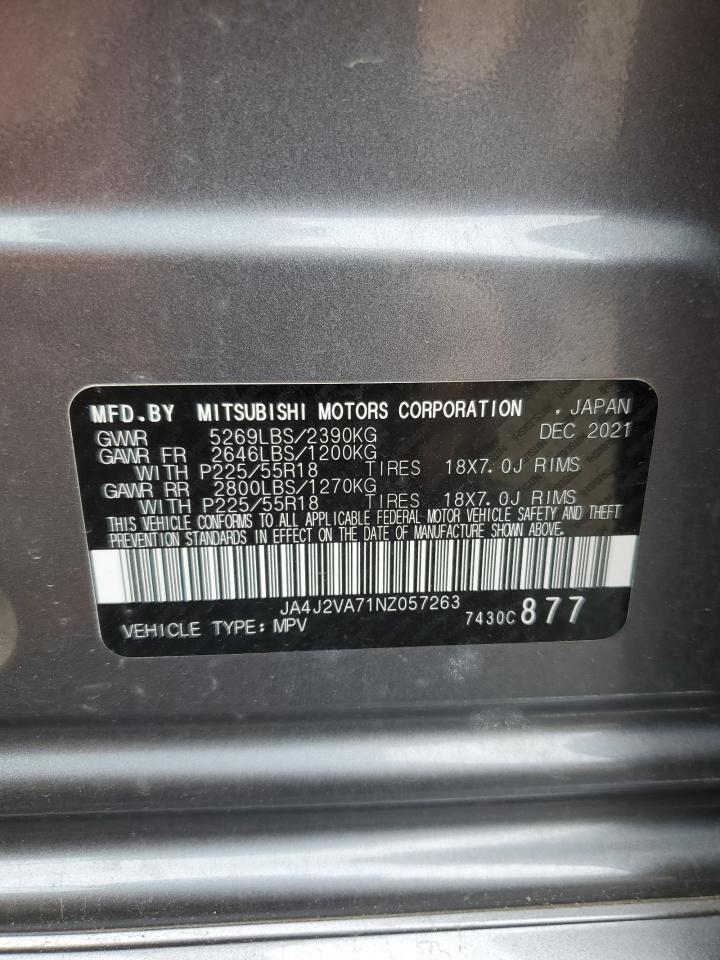 2022 MITSUBISHI OUTLANDER SEL VIN:JA4J2VA71NZ057263