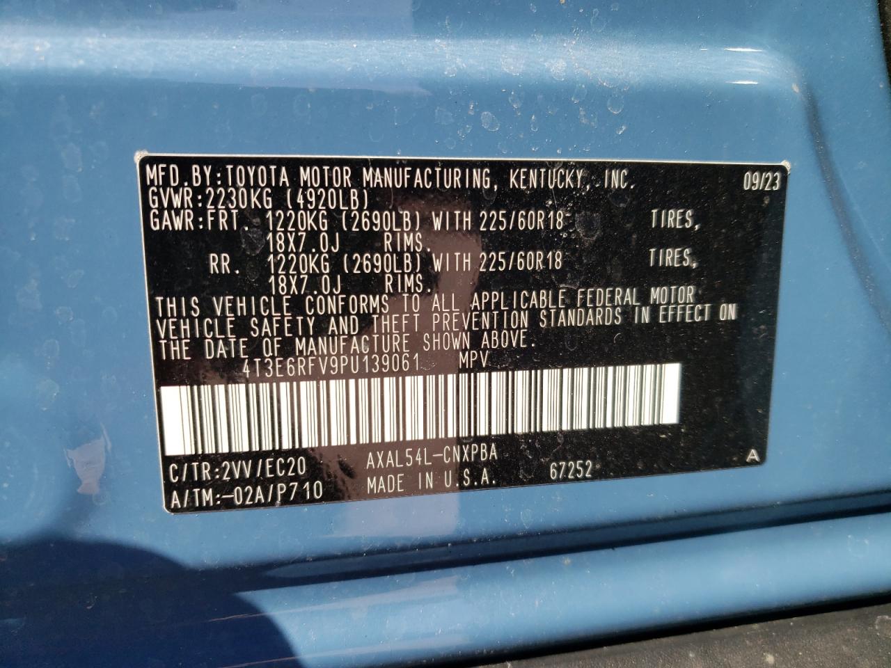 2023 TOYOTA RAV4 XSE VIN:4T3E6RFV9PU139061