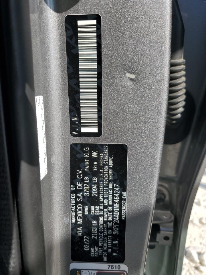 2022 KIA FORTE FE VIN:3KPF24AD1NE464247