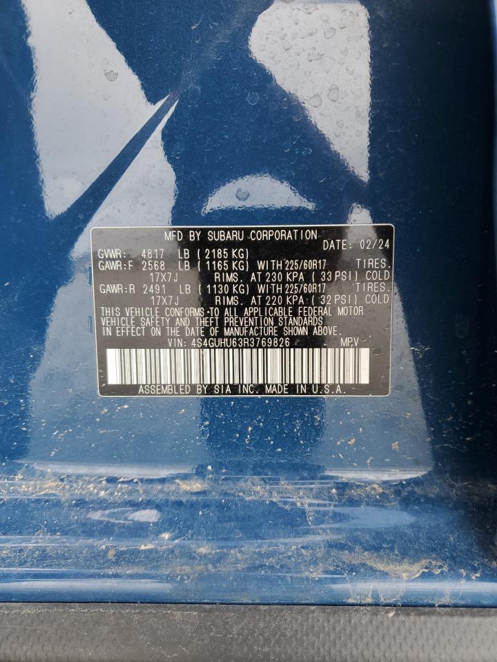 2024 SUBARU CROSSTREK WILDERNESS VIN:4S4GUHU63R3769826