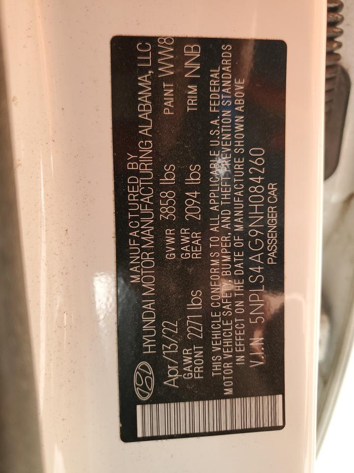 2022 HYUNDAI ELANTRA SEL VIN:5NPLS4AG9NH084260