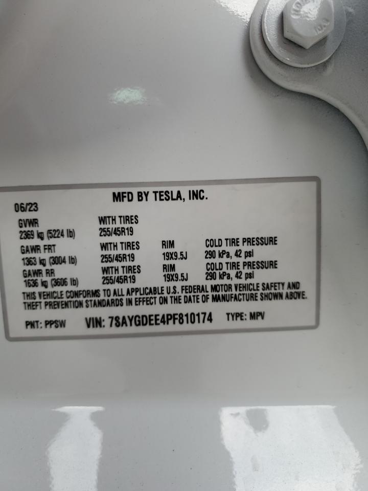 2023 TESLA MODEL Y VIN:7SAYGDEE4PF810174