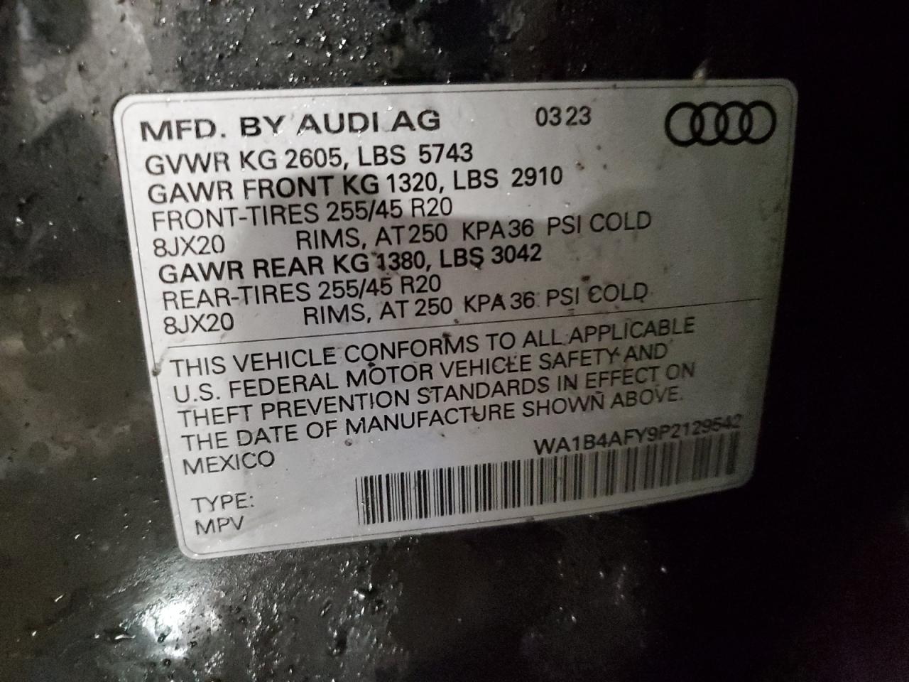2023 AUDI SQ5 PREMIUM PLUS VIN:WA1B4AFY9P2129542