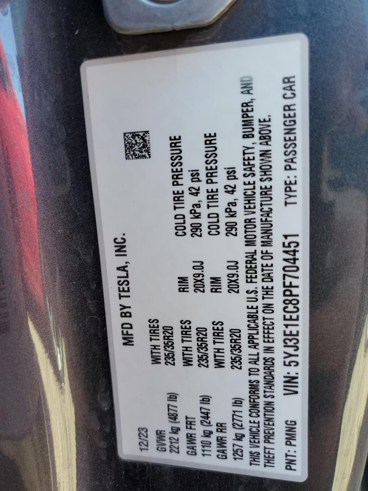 2023 TESLA MODEL 3 VIN:5YJ3E1EC8PF704451