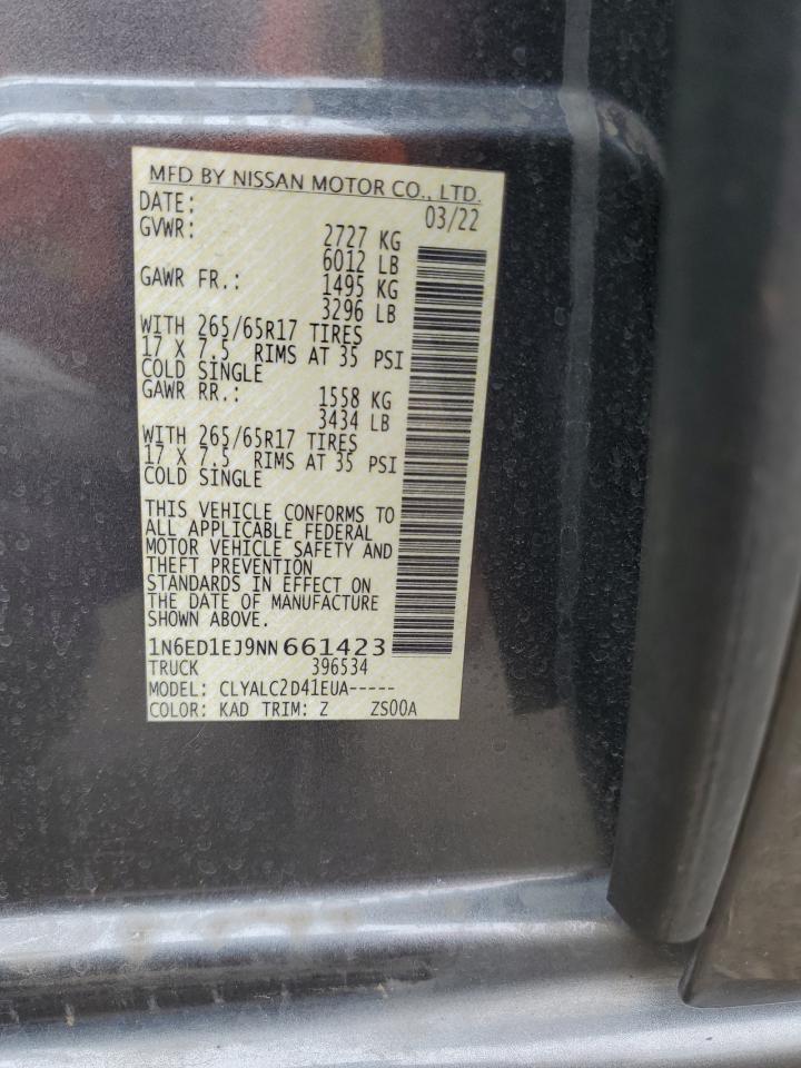 2022 NISSAN FRONTIER S VIN:1N6ED1EJ9NN661423