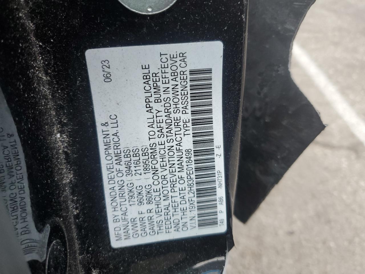 2023 HONDA CIVIC SPORT VIN:19XFL2H83PE018498