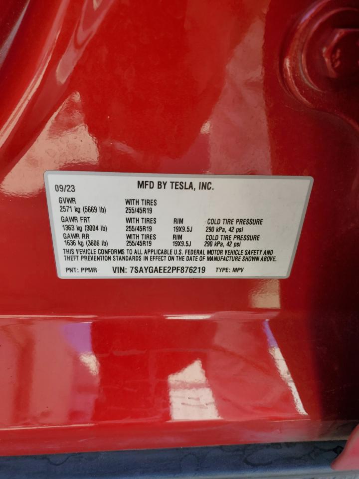 2023 TESLA MODEL Y VIN:7SAYGAEE2PF876219