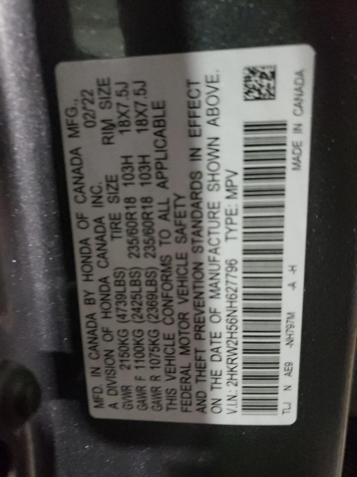 2022 HONDA CR-V EX VIN:2HKRW2H56NH627796