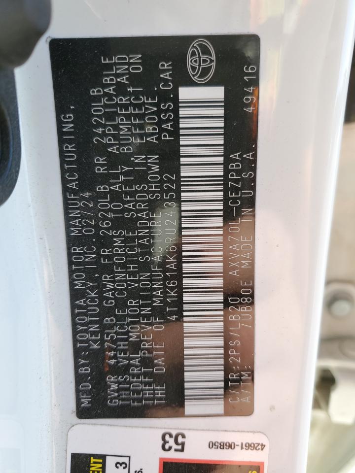 2024 TOYOTA CAMRY XSE VIN:4T1K61AK6RU243522