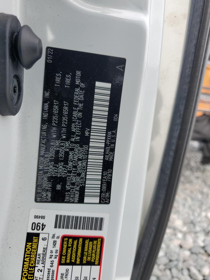 2022 TOYOTA SIENNA XLE VIN:5TDJRKEC9NS101700