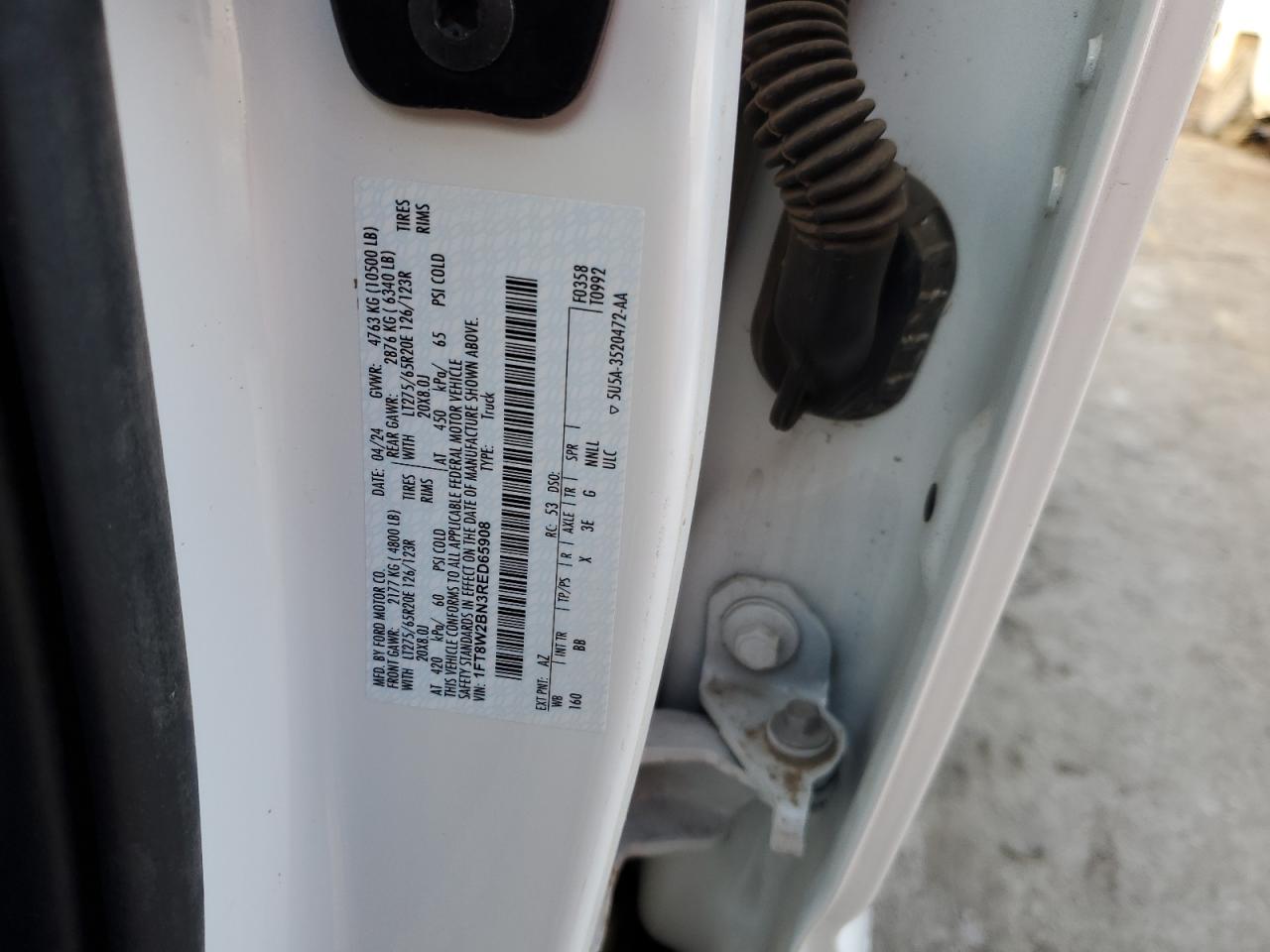 2024 FORD F250 SUPER DUTY VIN:1FT8W2BN3RED65908