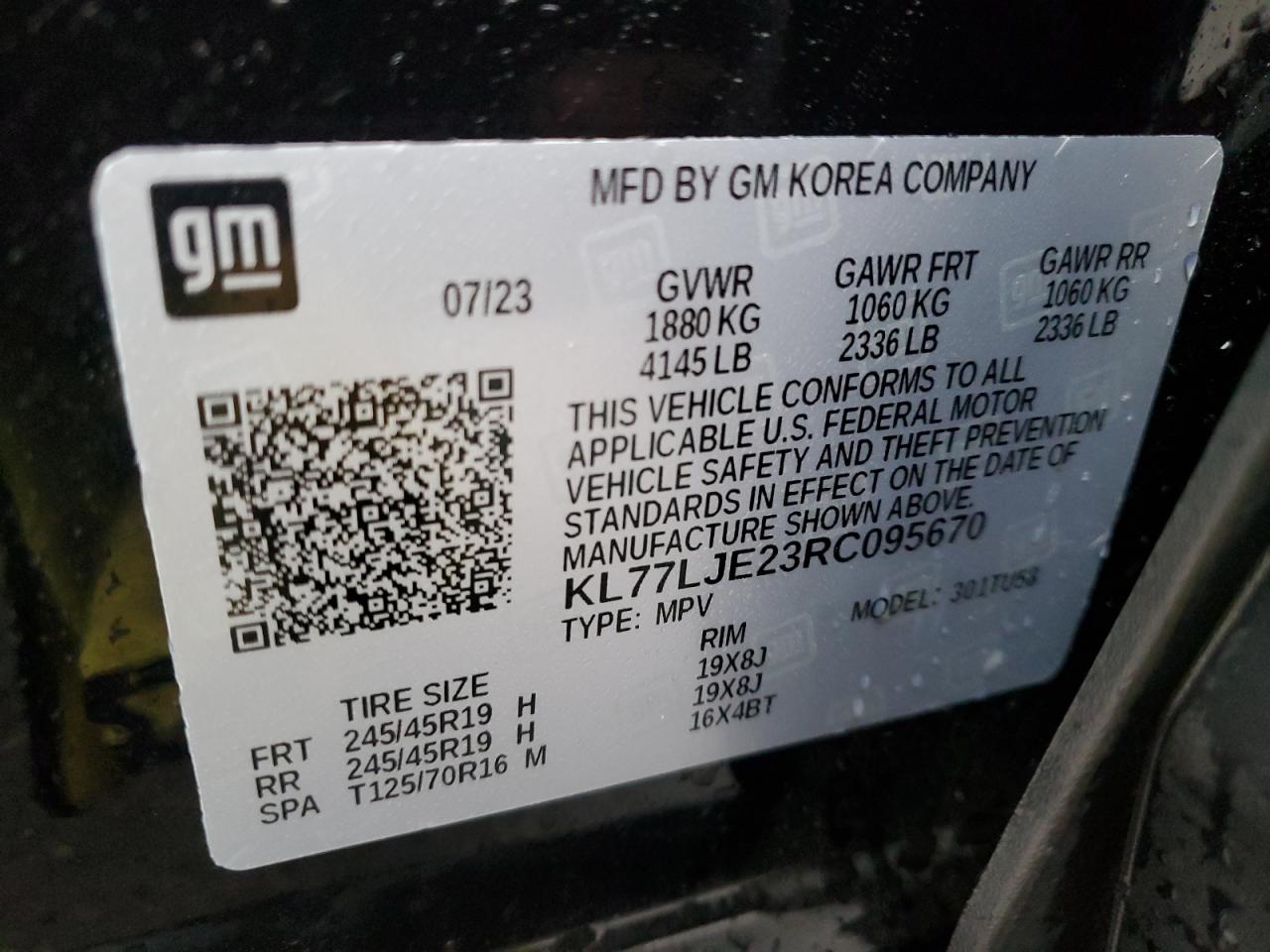 2024 CHEVROLET TRAX 2RS VIN:JH4CL96818C001172