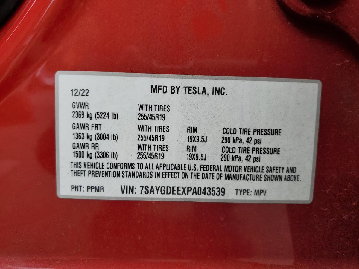 2023 TESLA MODEL Y VIN:7SAYGDEEXPA043539