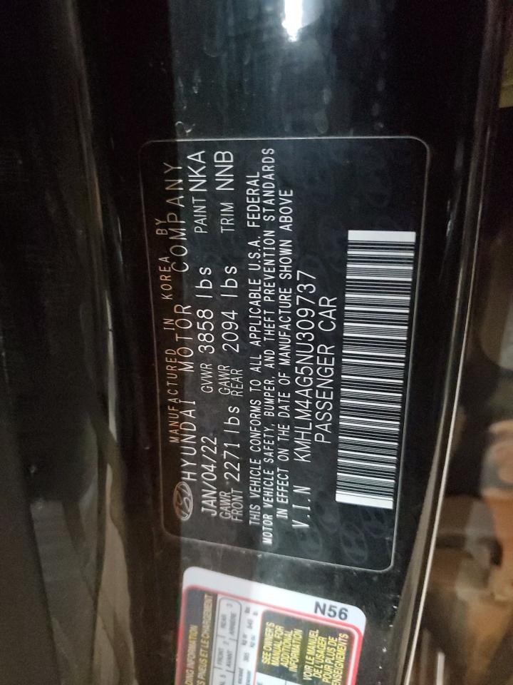 2022 HYUNDAI ELANTRA SEL VIN:KMHLM4AG5NU309737