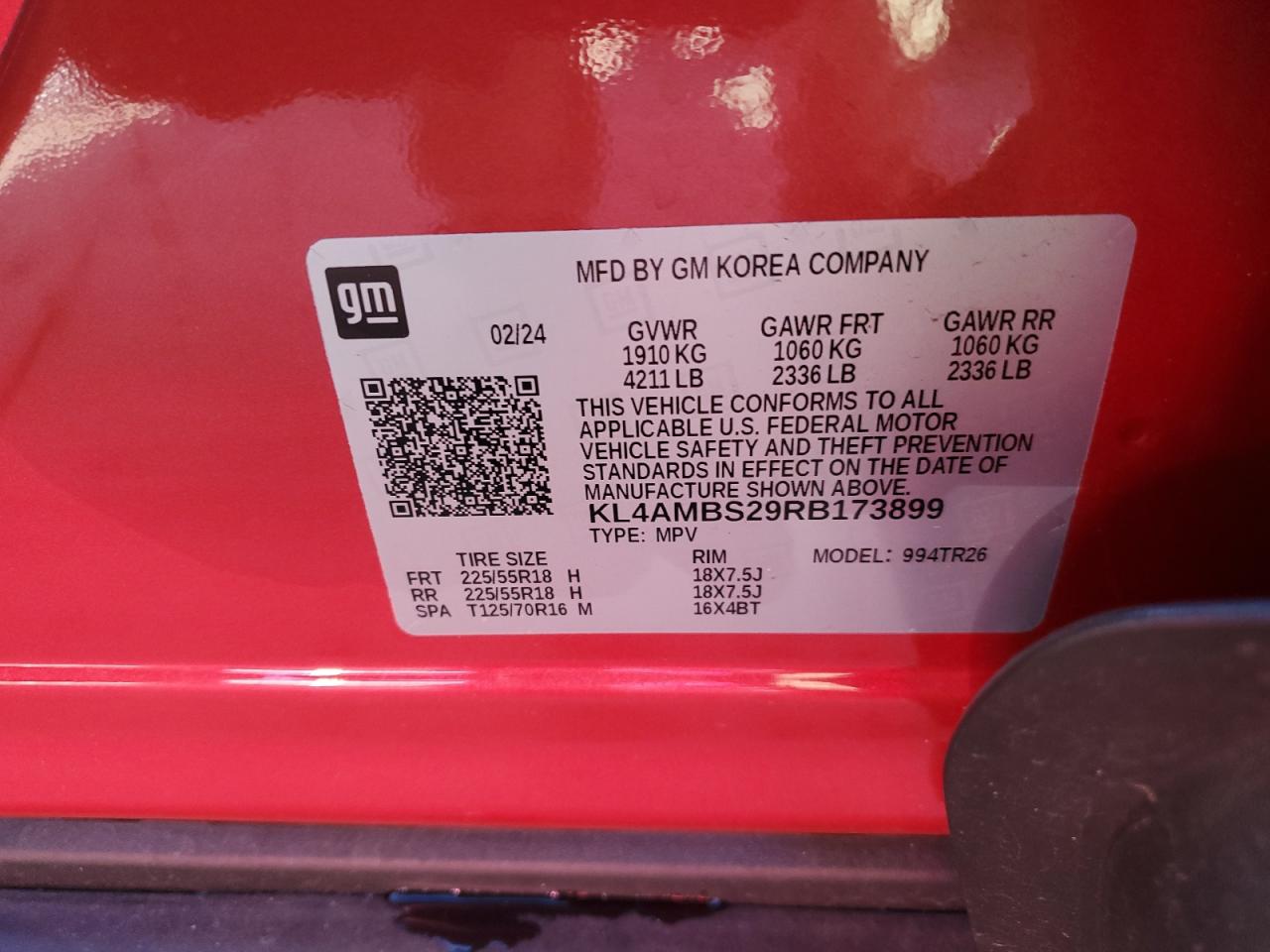 2024 BUICK ENCORE GX PREFERRED VIN:KL4AMBS29RB173899