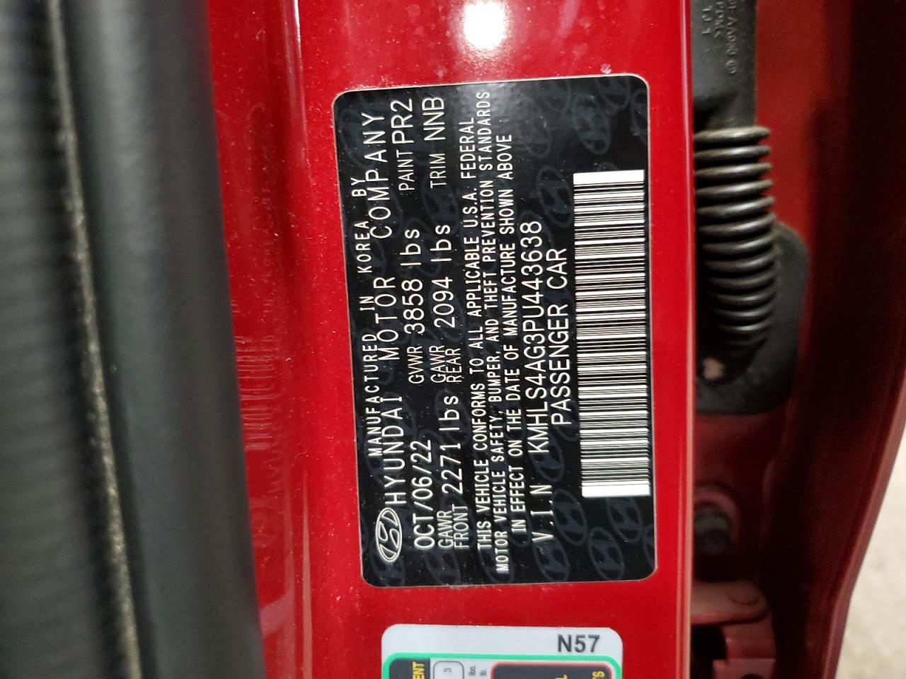 2023 HYUNDAI ELANTRA SEL VIN:KMHLS4AG3PU443638