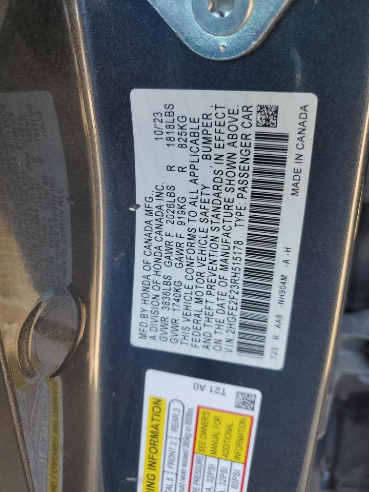 2024 HONDA CIVIC LX VIN:2HGFE2F23RH515178