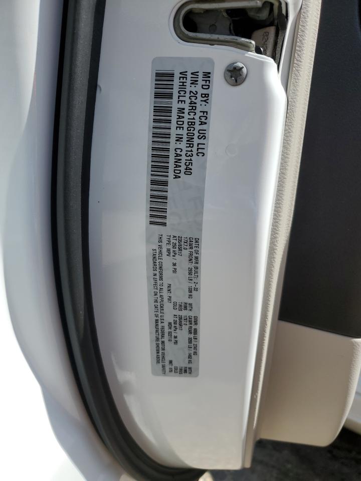 2022 CHRYSLER PACIFICA TOURING L VIN:2C4RC1BG0NR131540
