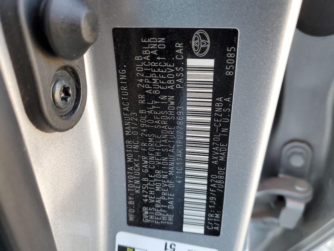 2023 TOYOTA CAMRY LE VIN:4T1C11AK1PU778693
