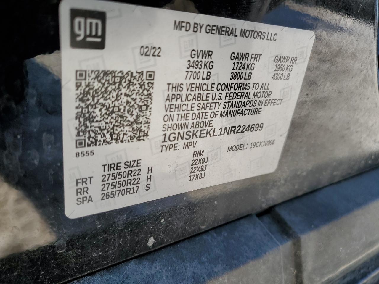 2022 CHEVROLET SUBURBAN K1500 RST VIN:1GNSKEKL1NR224699