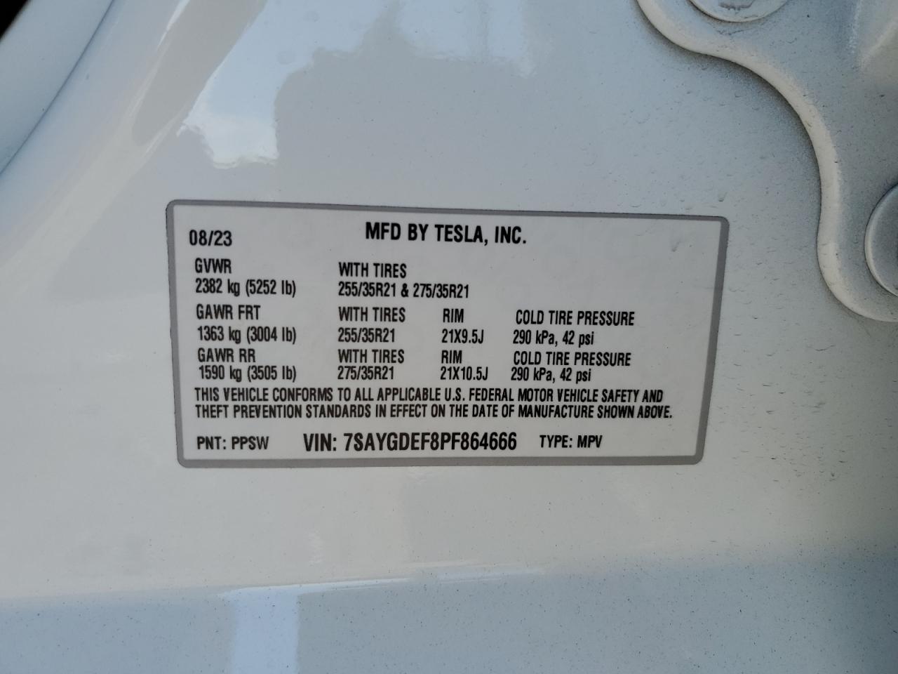 2023 TESLA MODEL Y VIN:7SAYGDEF8PF864666