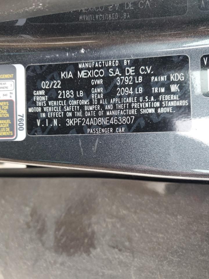 2022 KIA FORTE FE VIN:3KPF24AD8NE463807