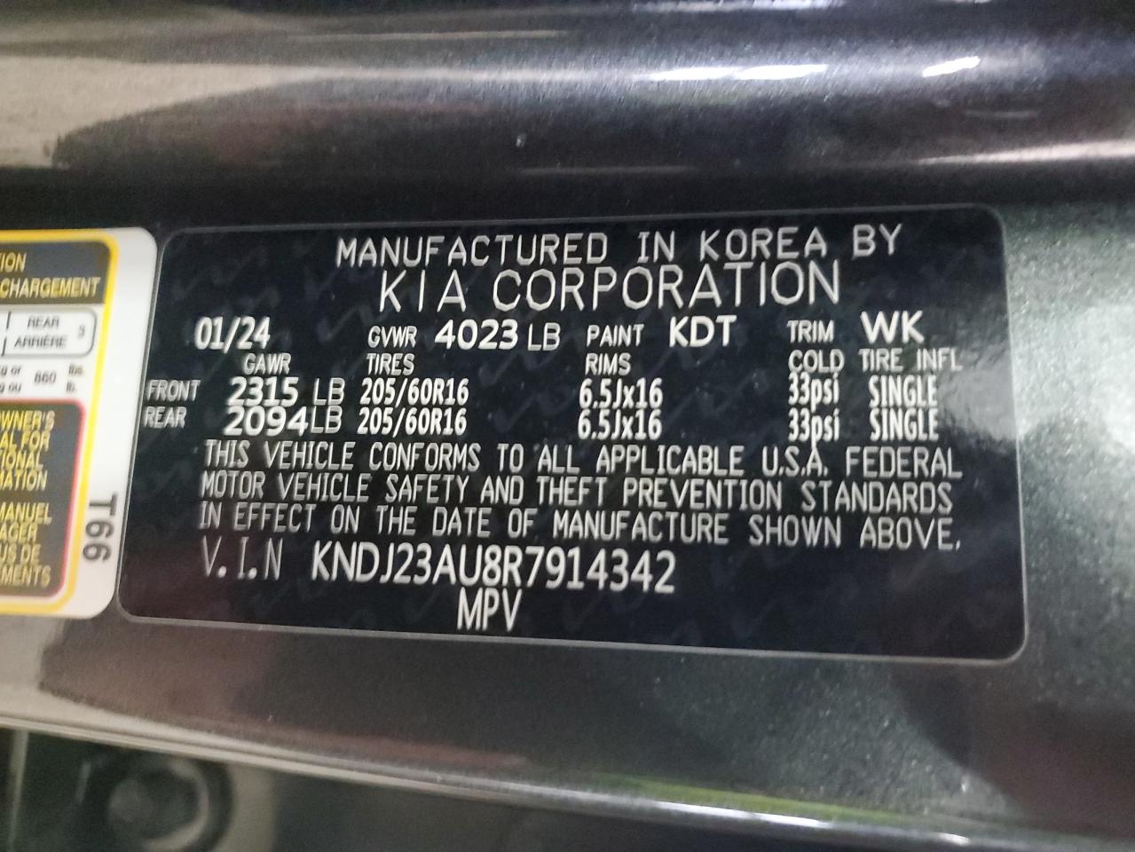 2024 KIA SOUL LX VIN:KNDJ23AU8R7914342